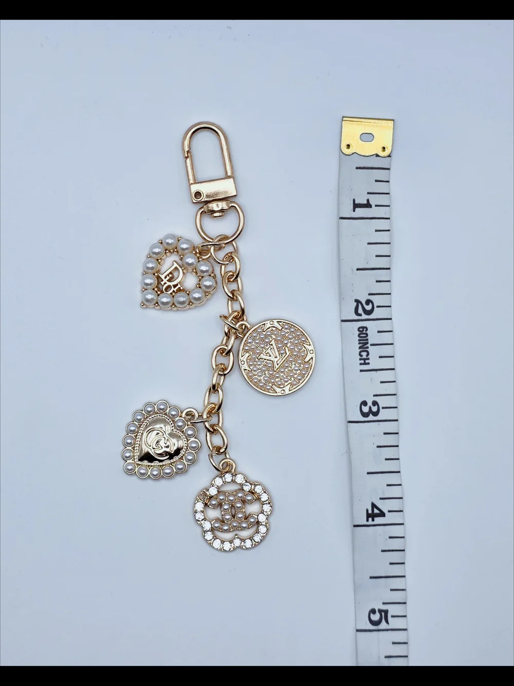 Gold-Tone Pearl Charm Key & Card Holder Accent
